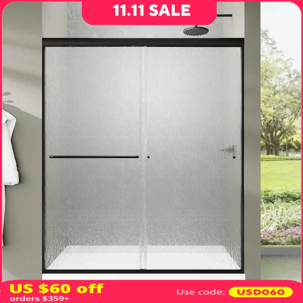 Shower Door, 56-60“ X 70”, Reversible Sliding Glass Door, High Quality 1/4” 6mm SGCC Tempered Glass, Glass Shower Door