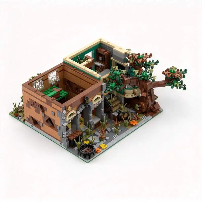 3279PCS Ruined Library Building Blocks Abandoned Town Bookstore Street Overgrown Model Custom DIY Assembly Toy Creative Gift