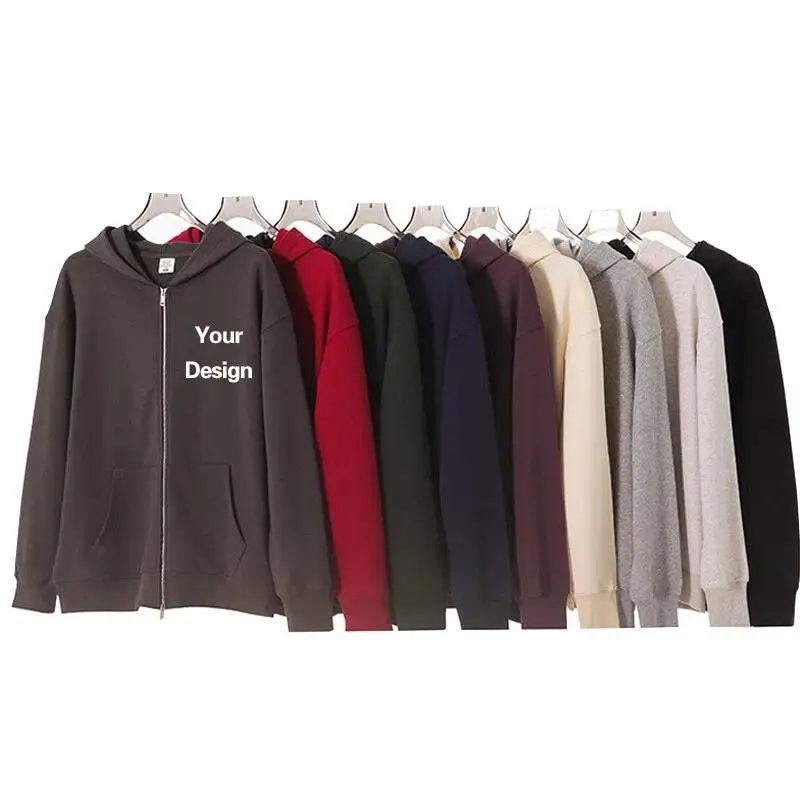 

420G Heavy-duty Looped Hooded Double Zipper Sweatshirt Men's Custom LOGO Retro Trendy Brand Cardigan Jacket