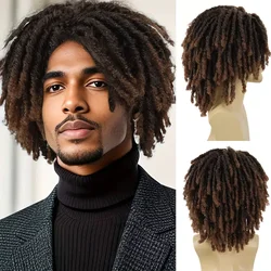 GNIMEGIL Synthetic Braid Wigs 14 Inches Short Wig Men Rasta Wigs Afro Bob Ombre Brown Crochet Twist Hair Dreadlock Wigs Natural