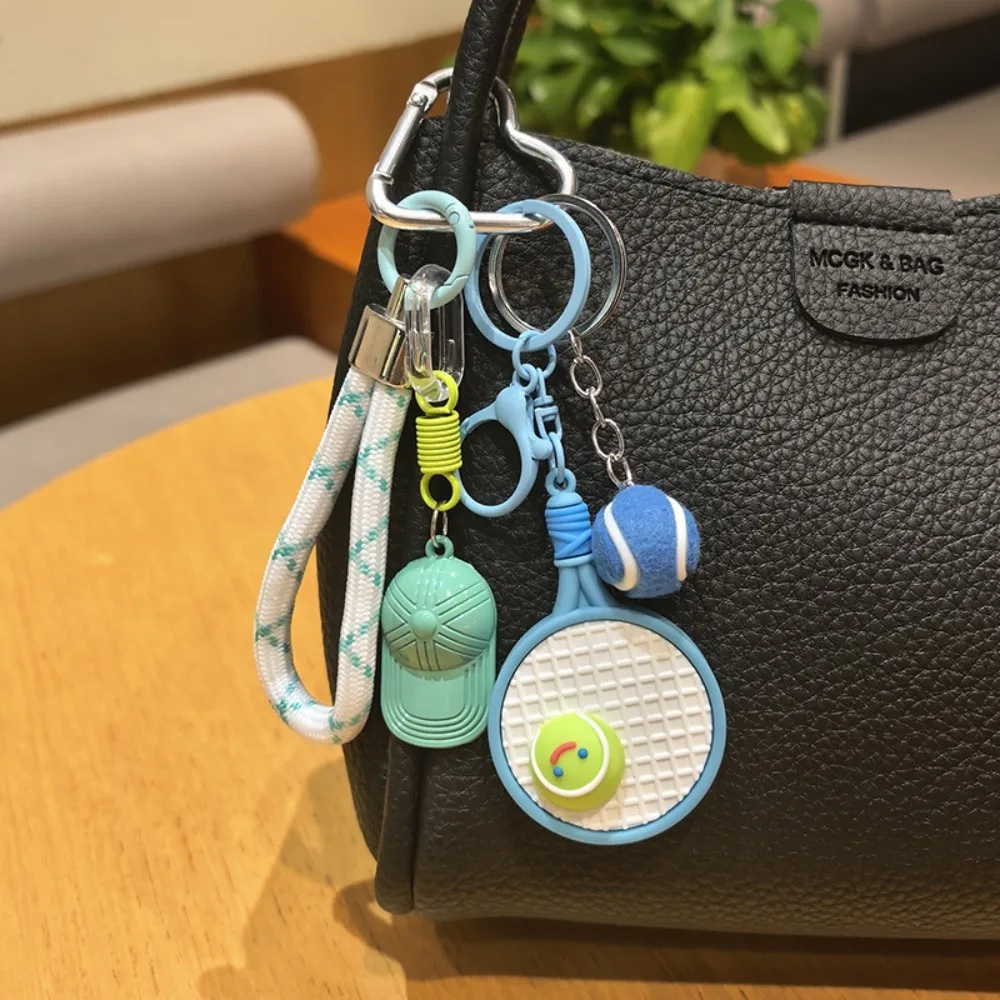 Creative Tennis Ball Tennis Racket Keychain PVC Baseball Cap Bag Charm Pendant Sports Accessory Gift Daily Use
