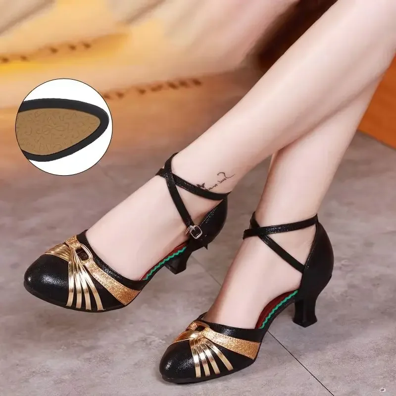 Zapatos de baile de salón de tacón alto para mujer, zapatos de práctica de baile latino de Salsa para principiantes, cómodas sandalias de tacón de 3,5/5,5 cm