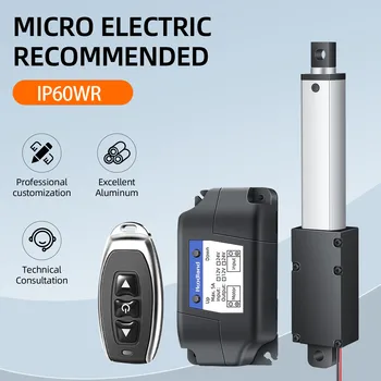 ワイヤレスリモコン付き小型リニアアクチュエーター,最大力33ポンド,キャビネット用ミニ電気モーター,フリーブラケット付きロボット,DC 6V, 12V, 24V