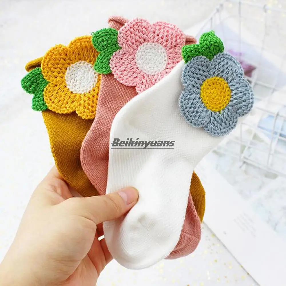 

Children's short cotton socks in spring, mesh breathable daisy five petal flower Korean version of ins trend girl socks