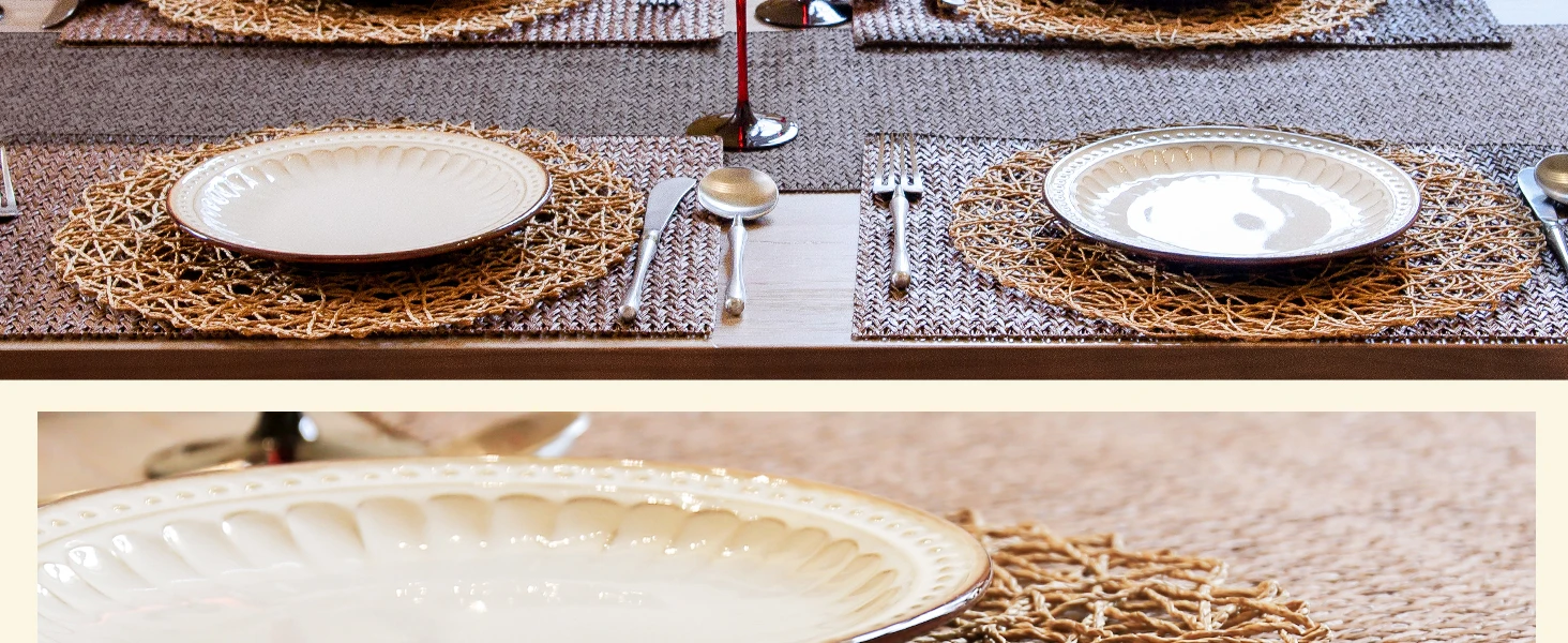 6-48 Stück Geflochtene Papier-Tischsets, 38 cm Runde Tischunterlagen, Gewebte Boho-Tischmatten für Esstische, Hochzeiten und Partydekoration – Detail 3