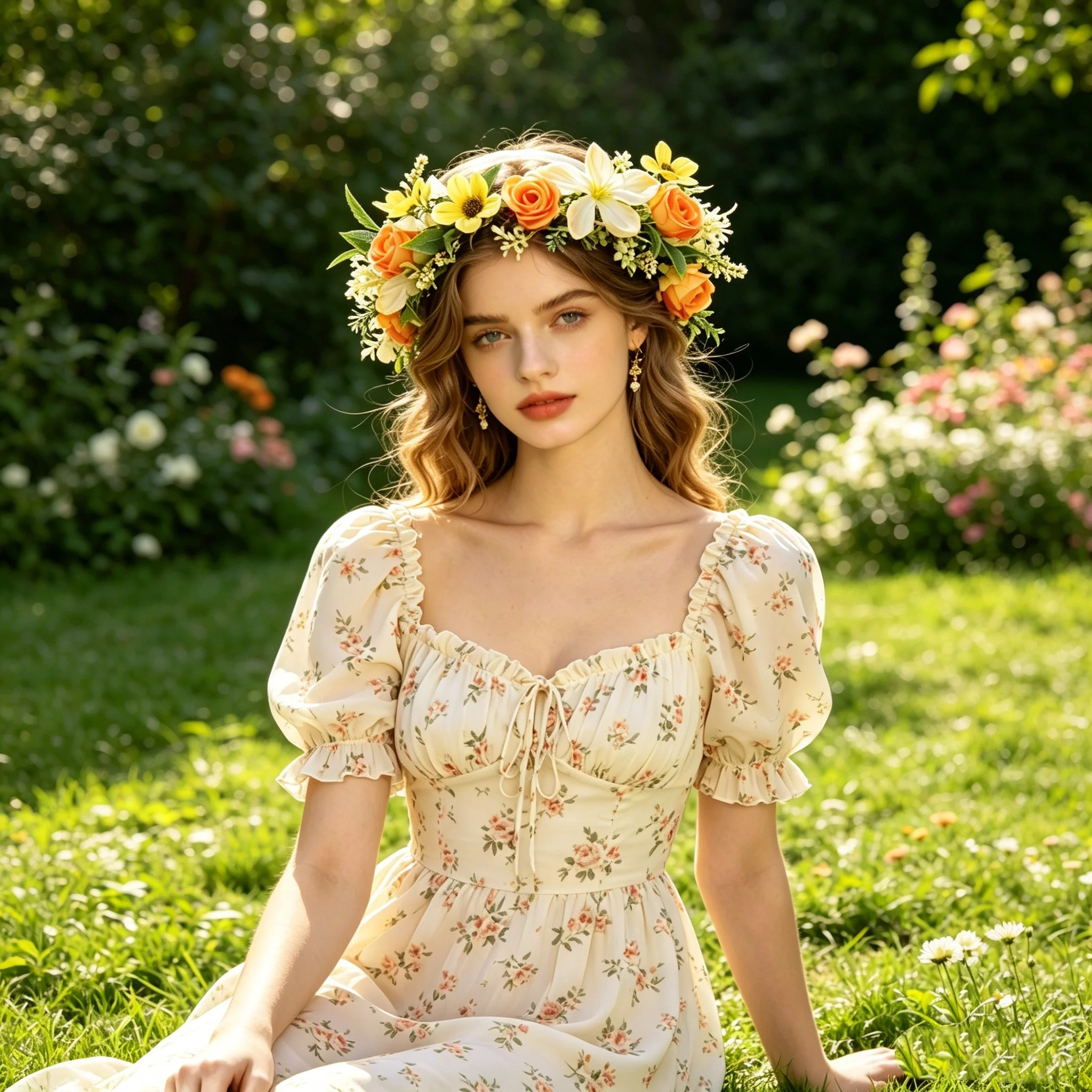 Eclectic Synthetic Flower Garland Headpiece for Bridesmaids and Wedding Photographers Orange-Yellow Rose Vacation Photo Headband