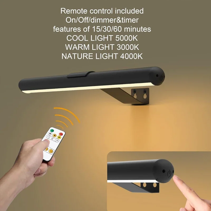 Lámpara de pared Led recargable con Control remoto, moderna, 3 colores, atenuación, luz de espejo de baño, dormitorio, lámpara de pared magnética para lectura