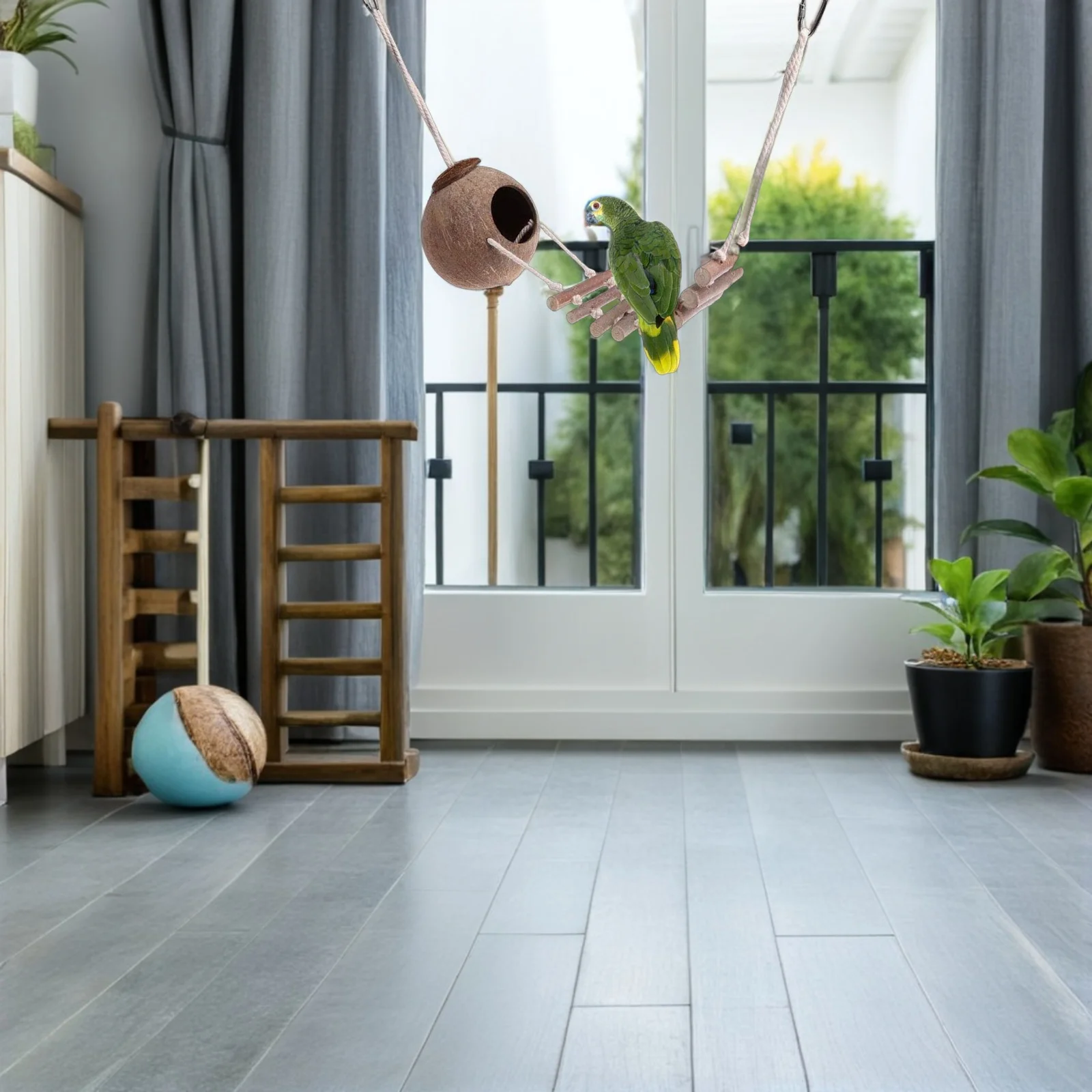 2Pcs Coconut Shell Pet Bird Nest Ladder Hanging Parrot Decorative Box Suitable for Lovebirds Parakeets Reptiles