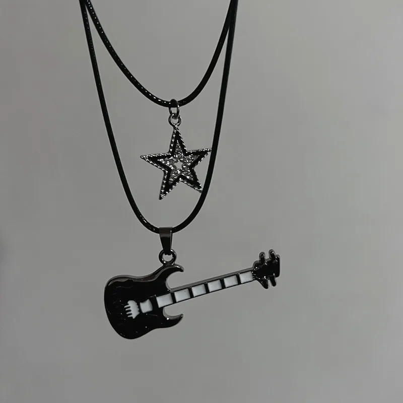 Collar con Colgante de Estrella Vintage, Gargantilla Punk con Estrella, Collar en Capas con Guitarra de Rock and Roll para Mujeres y Hombres, Joyería para Fiestas de Bar, Estilo Eboy y Egirl