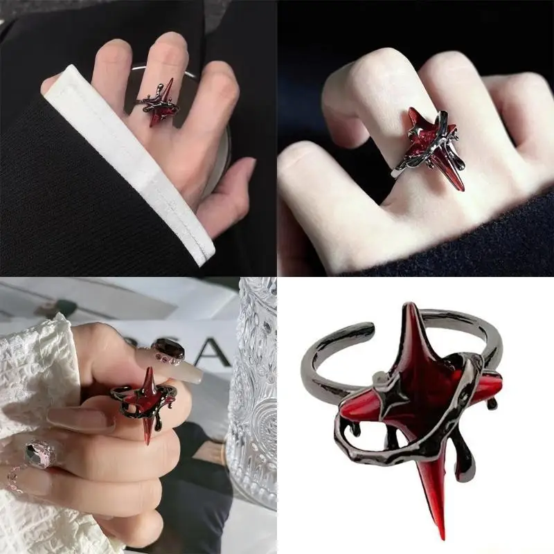 31BF Elegant Finger Rings Party Accessories Star Gothic Weddings Rings Alloy Texture Suitable for Fashion Casual Look