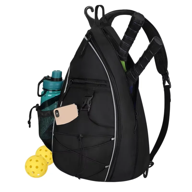 Bolsa de Exterior para Mujer, Mochila Ligera para Hombre con Gancho para Correa, Bolsillo de Seguridad de Gran Capacidad, Bolsa para Palas de Pádel, Negra