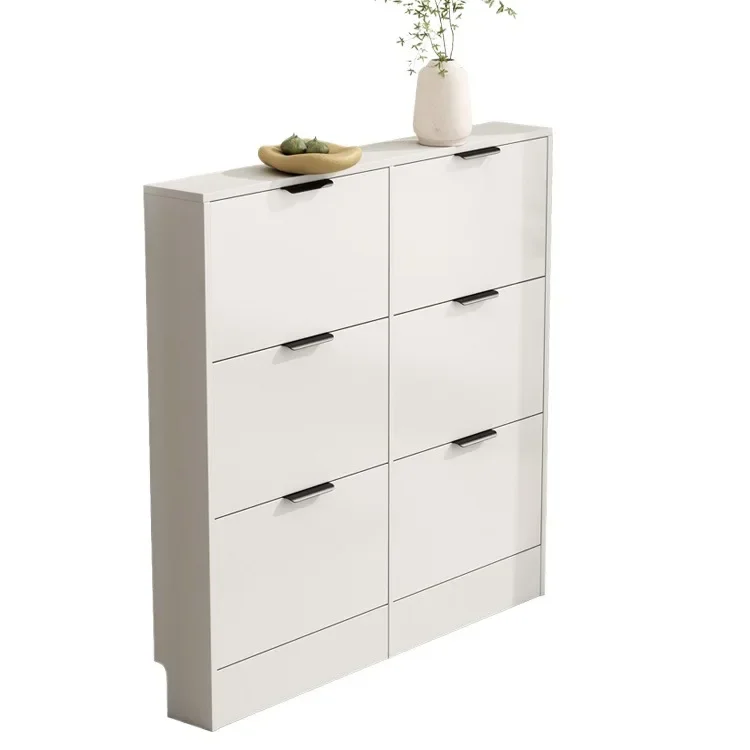 Modern simple shoe cabinet 17cm tipping bucket shoe cabinet at home door, narrow foyer cabinet white large-capacity storage