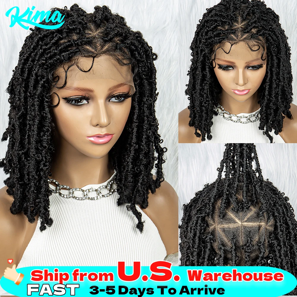 Synthetic Full Lace Wig Braided Wigs Dreadlock Wig 14 inches Short Twist Wig for Black Women Young Girl Afro Curly Synthetic Wig