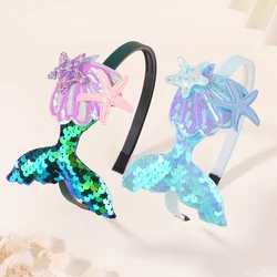 Girl Mermaid HairBand Shining Sequins Starfish Cartoon Hairband My Princess Creative Sweet Handmade Headwear 1PC Hair Accessory