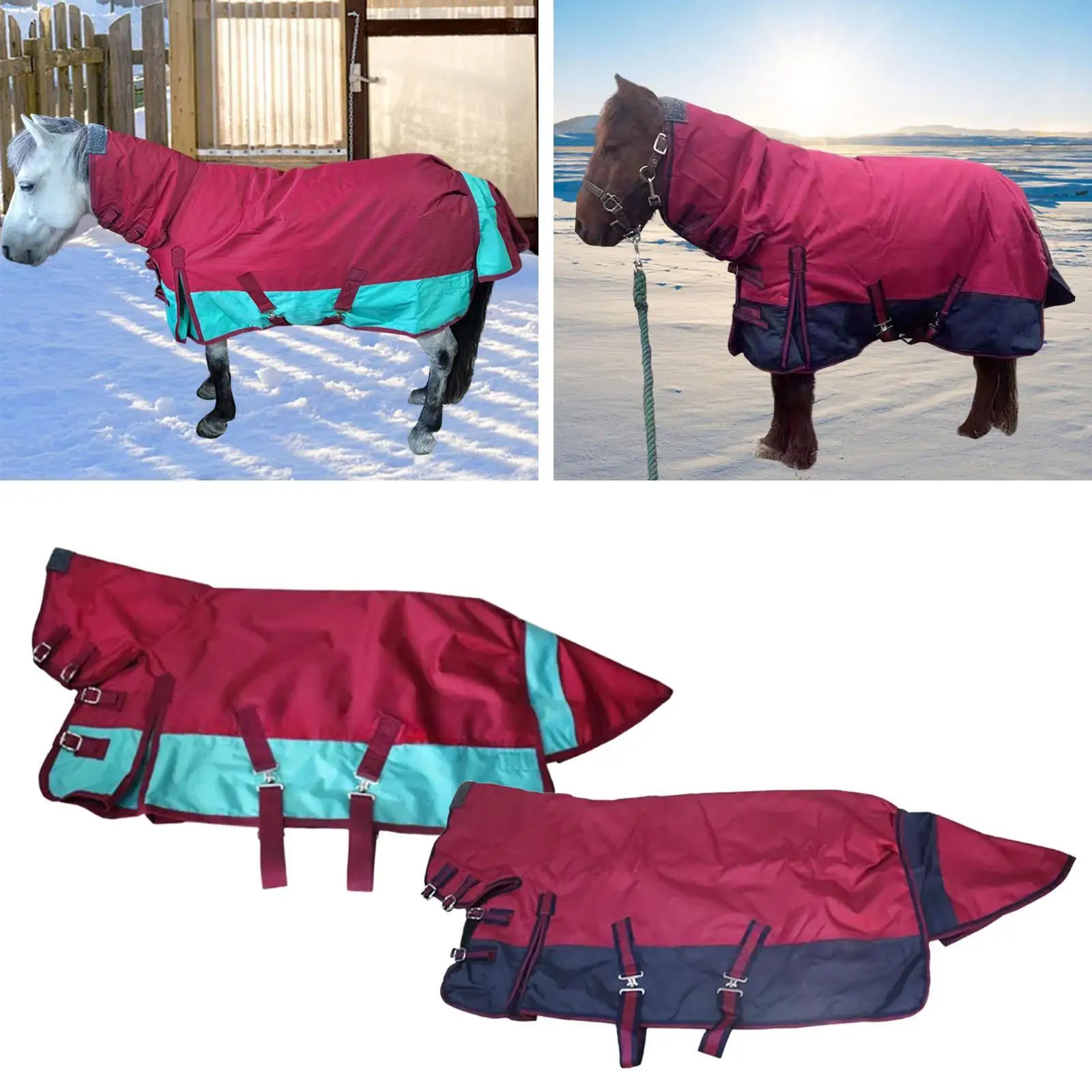 

Waterproof 600D Oxford Horse Blanket Thick Cotton Filled Turnout Rug Windproof Breathable Hooded Sheet for Horses