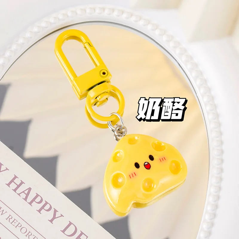 Cute Egg Cheese Keychain Resin Food Bag Pendant Student Backpack Key Chains Accessories Girlfriend Couple Small Gift