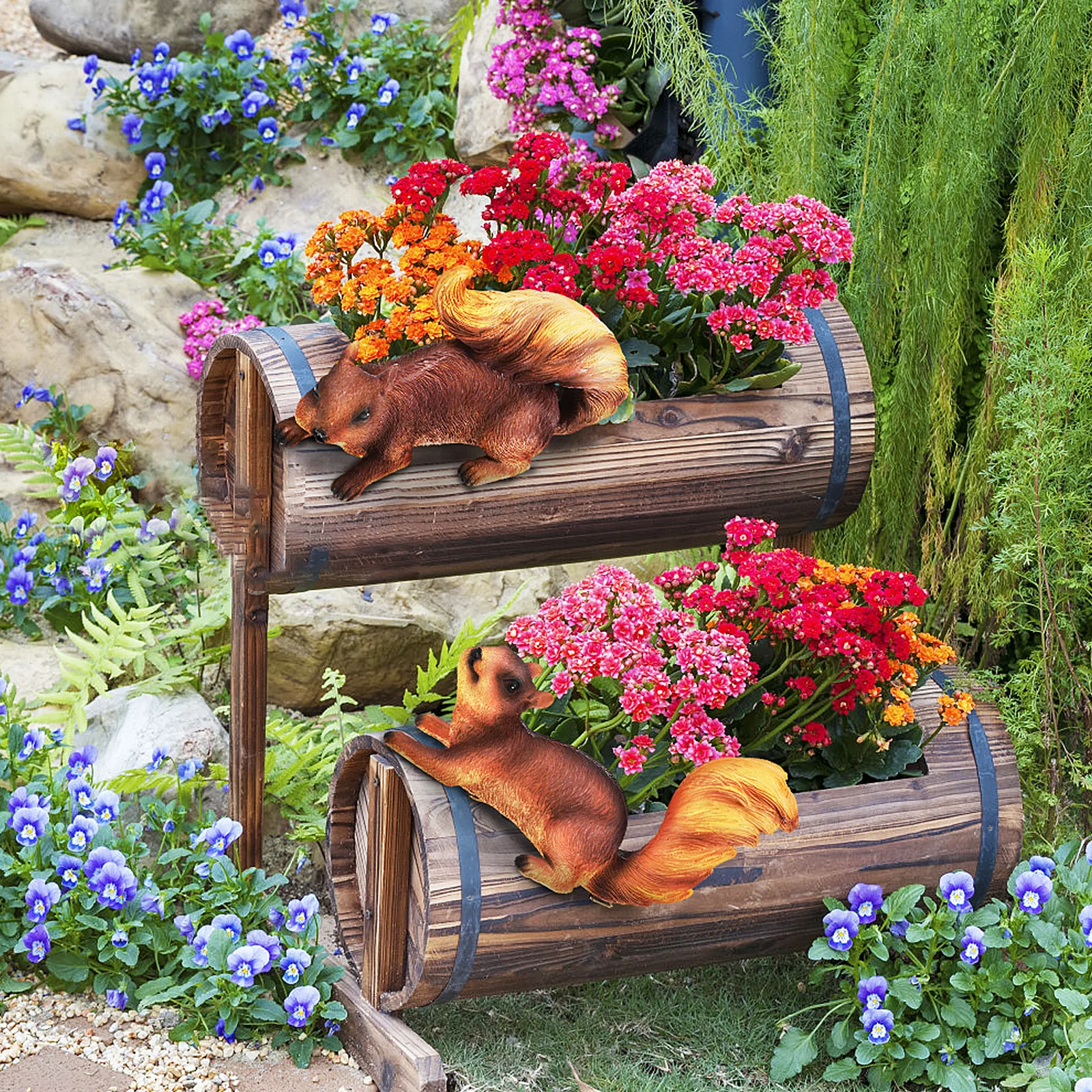 

2pcs Resin Figurines Garden Statues Simulation Animal Decorations Landscape Ornament Tree Decoration Outdoor Statues Realistic