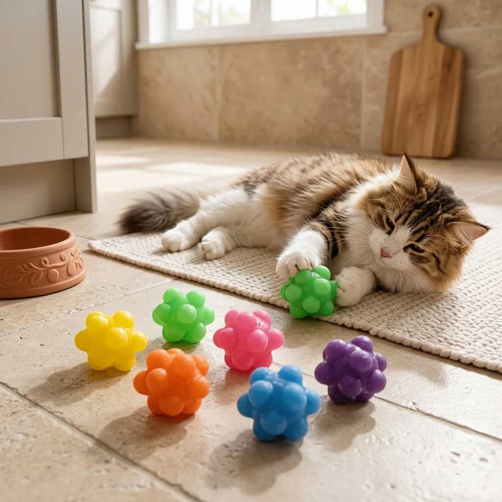 5/50 Stück TPR Elastisches Katzenspielzeug-Set Interaktive Springbälle Zufällige Farben Unterhaltungsartikel für Haustiere Indoor-Spielspielzeug – Detail 10
