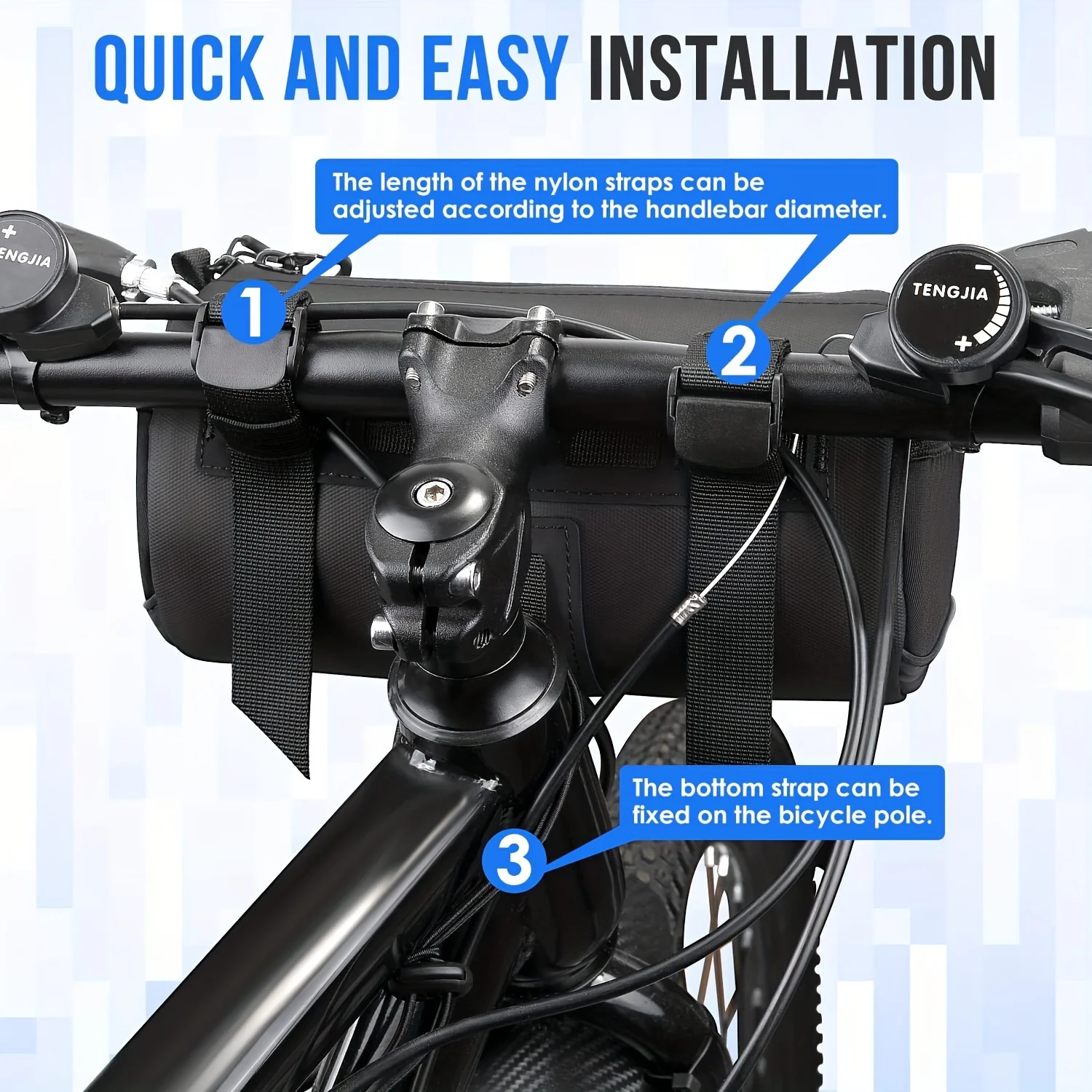 Bike Handlebar Bag Waterproof - Bicycle Handlebar Roll Bag with Large Reflective Area, Bike Front Pouch with Waterproof Zipper