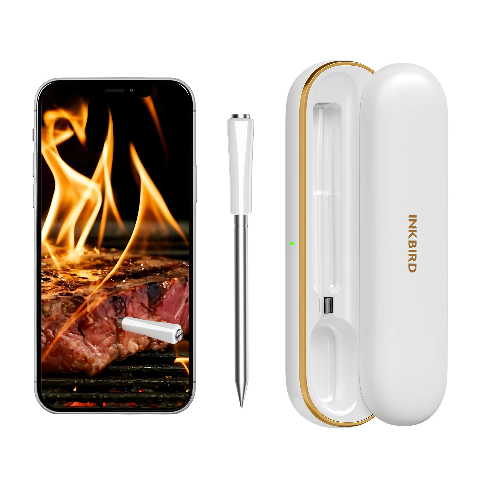 Termômetro de carne sem fio INKBIRD INT-11S-B com 5 sensores, Bluetooth 5.4, alcance de 91 m, bateria 25H, IP67 à prova d'água, para churrasco e fumante