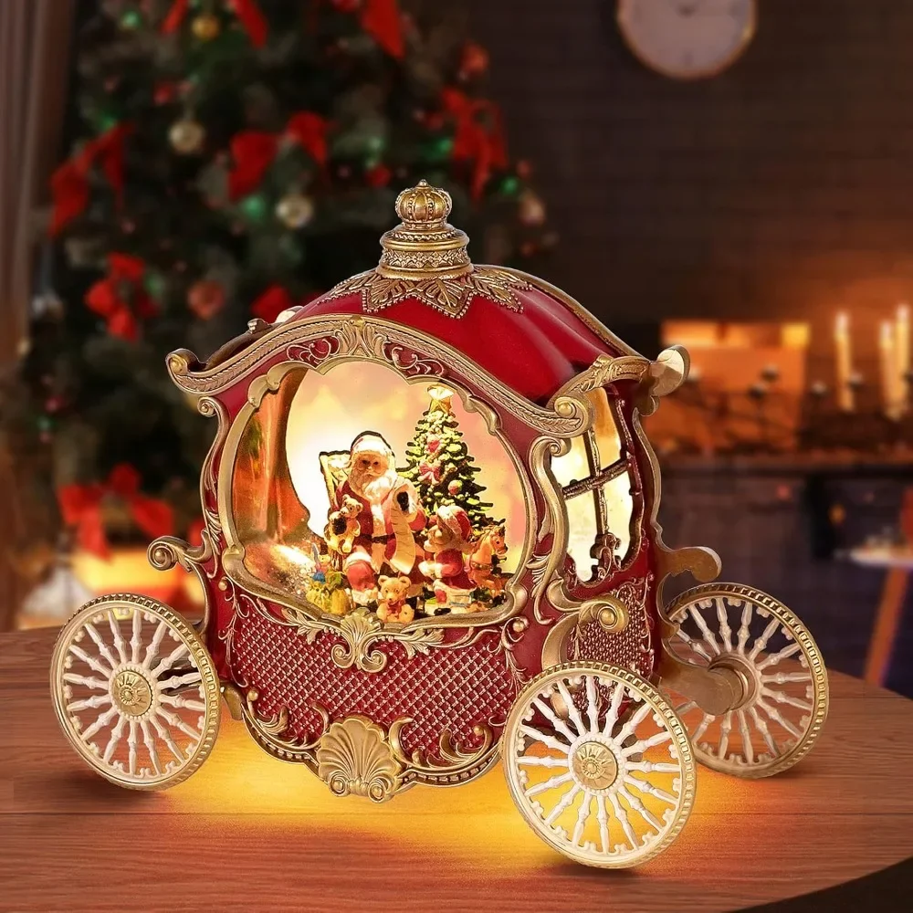 

Christmas Snow Globes,Christmas Carriage Snow Globe with 8 Music & Timer, Battery Or USB Cable Powered Operated Glittering for C