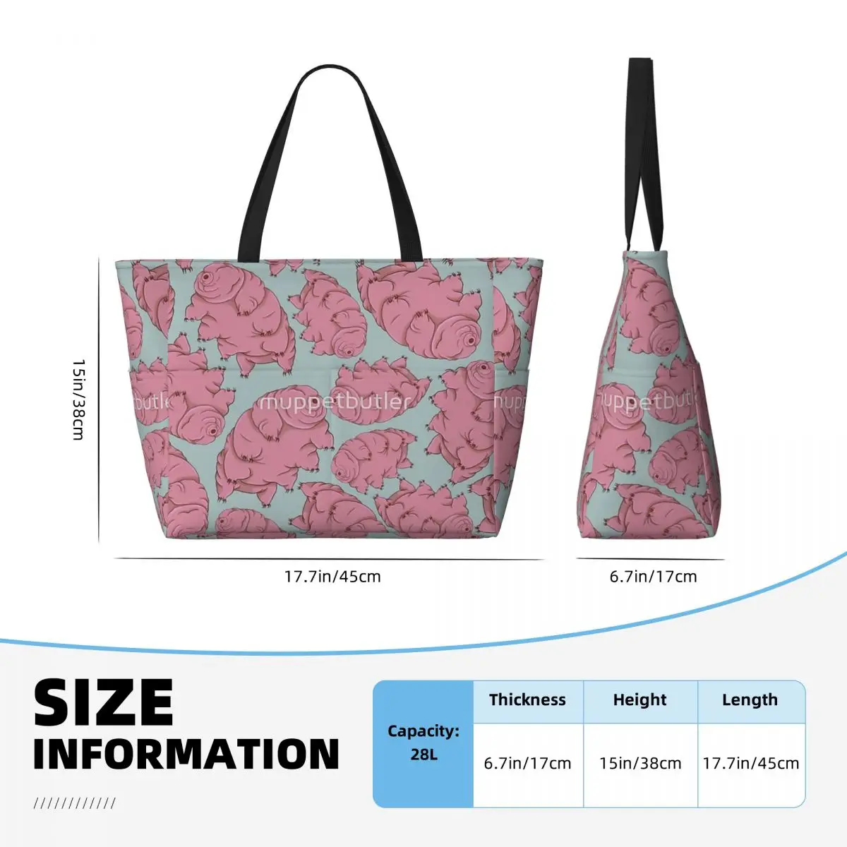 Borsa da viaggio da spiaggia con motivo Tardigrade blu rosa, borsa tote personalità pratica regalo di compleanno modello multi-stile