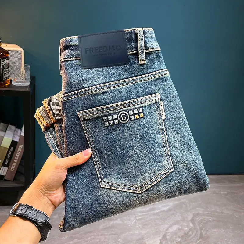 

Summer new thin stretch jeans men's loose printing fashion versatile trend long pants