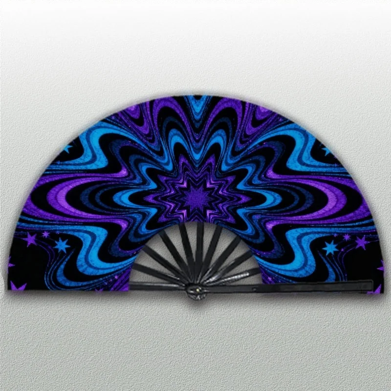 1pc Retro Psychedelic Kaleidoscope Handheld Fan for Men - Portable Suitable for Festivals, Parties, Cosplay, Clubs| Battery-Free Operation with Kaleidoscopic Star Design in Blue/Purple/Black| Plastic Fan for Gifts & Dynamic Style