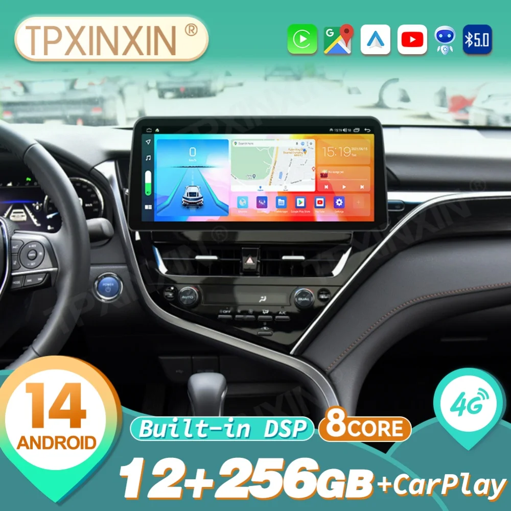 

12,3-дюймовый автомобильный экран Android Auto для Toyota Camry 2021, автомобильный радиоприемник, центральный мультимедийный видео, GPS-навигатор, беспроводной Carplay