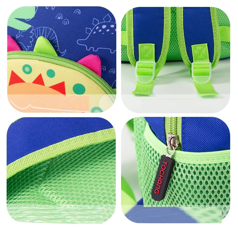 Mochila escolar con nombre personalizado para niños, impermeable, azul, verde, dinosaurio 3D, cierre de cremallera