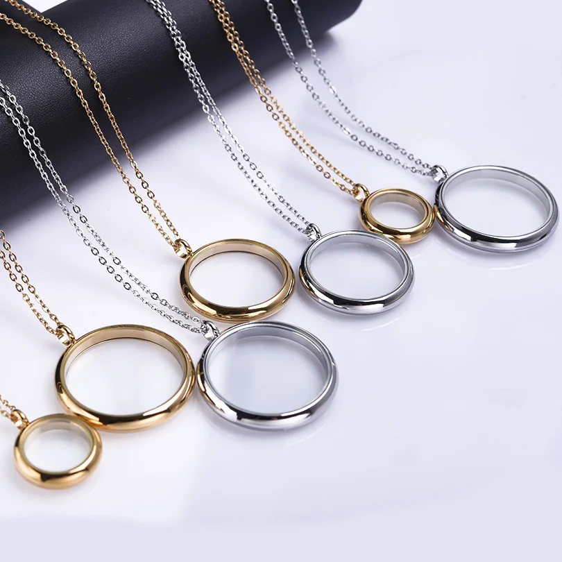 1Pc Stainless Steel 25/35/40mm Round Glass Memory Photo Ashes Locket Pendant Necklaces Diy Floating Relicario Men Collar Jewelry