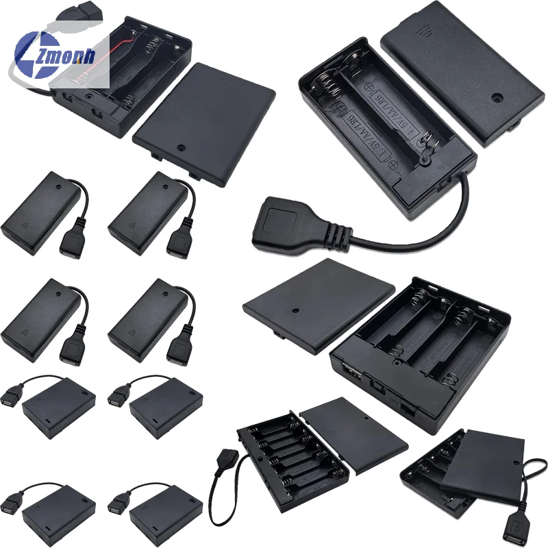 New！1/4Pcs USB Mini Power Supply Battery Box With Cover And Switch 2/3/4/5/6slots AA USB Battery Box For 4.5V LED Strip Lights