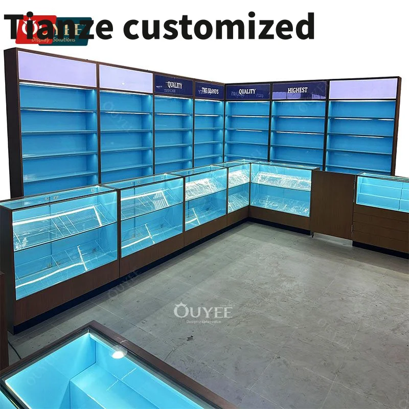 Customized-High End Smoke Shop Table Glass Display Humidor Cabinet Display Furniture Display Cases