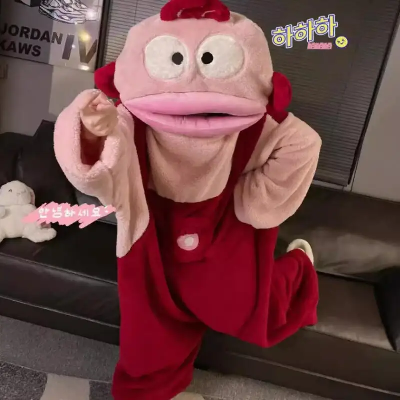 أنيمي الكرتون سانريو Hangyodon قطعة واحدة زوجين منامة الخريف الشتاء جديد كبير الحجم المرجان المخملية المنزل منامة هدية للأصدقاء