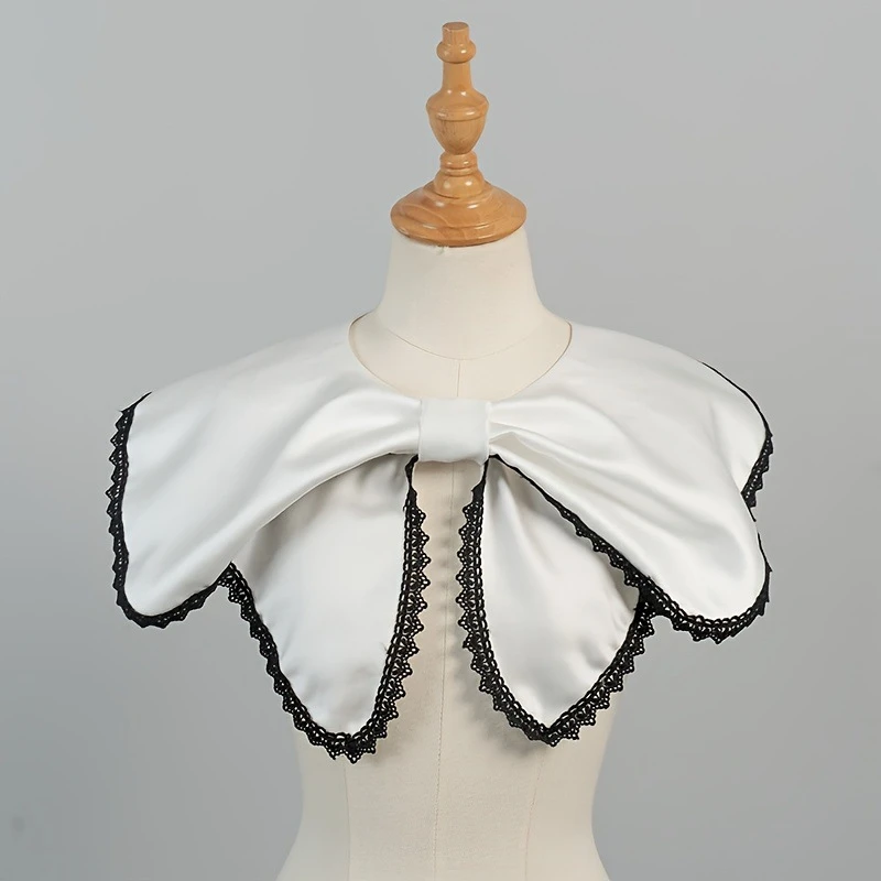 

Detachable Satin Fake Collar Wrap Top Large Bow Decoration Shawl collar Sweater Dress Neckwear Party Neck Accessory
