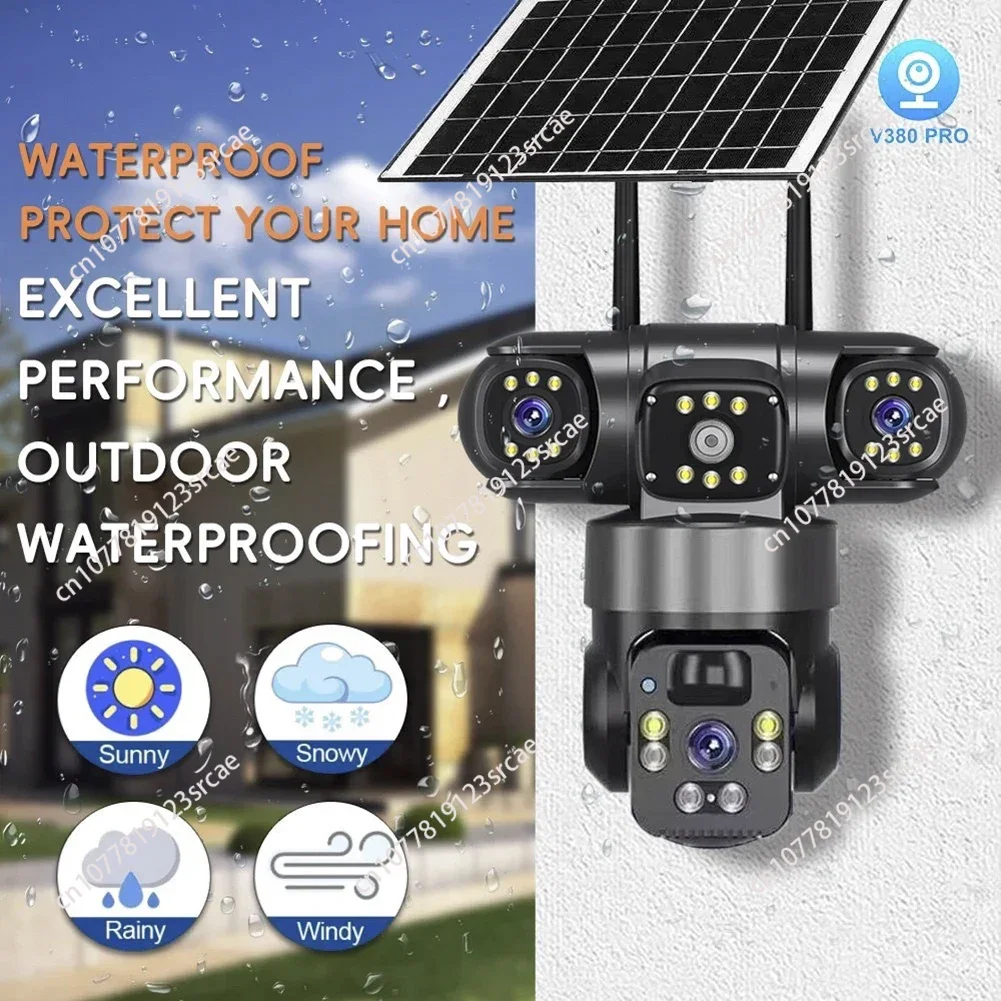 Solar-Powered WiFi and 4G Security Camera Real-time Alerts binocular 360 Degree Three Screens Panoramic View