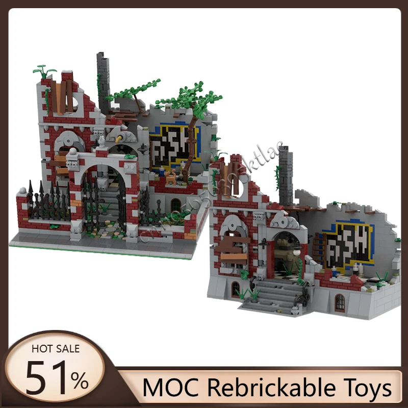 

"MOC Modern City Street View Ruined Villa Building Model DIY Creation Custom Puzzle Technology Creative Assembly Kids Toy Gifts