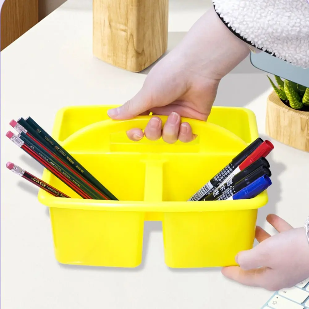 

6Pcs/Set 3 Compartments Plastic Storage Organizer Stackable with Handles Stationary Storage Basket Colorful Portable