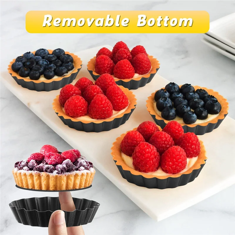 

A74U 32PCS 3 Inch Mini Tart Pans Egg Tart Mold With Removable Bottom Round Quiche Pan Mini Pie Pans Bakeware Mold