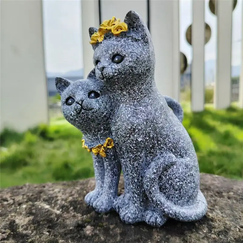 AT21-Marble Color Ornaments Couple Cat Home Cabinet Outdoor Gardening Decoration Valentine's Day Resin Craft Ornaments