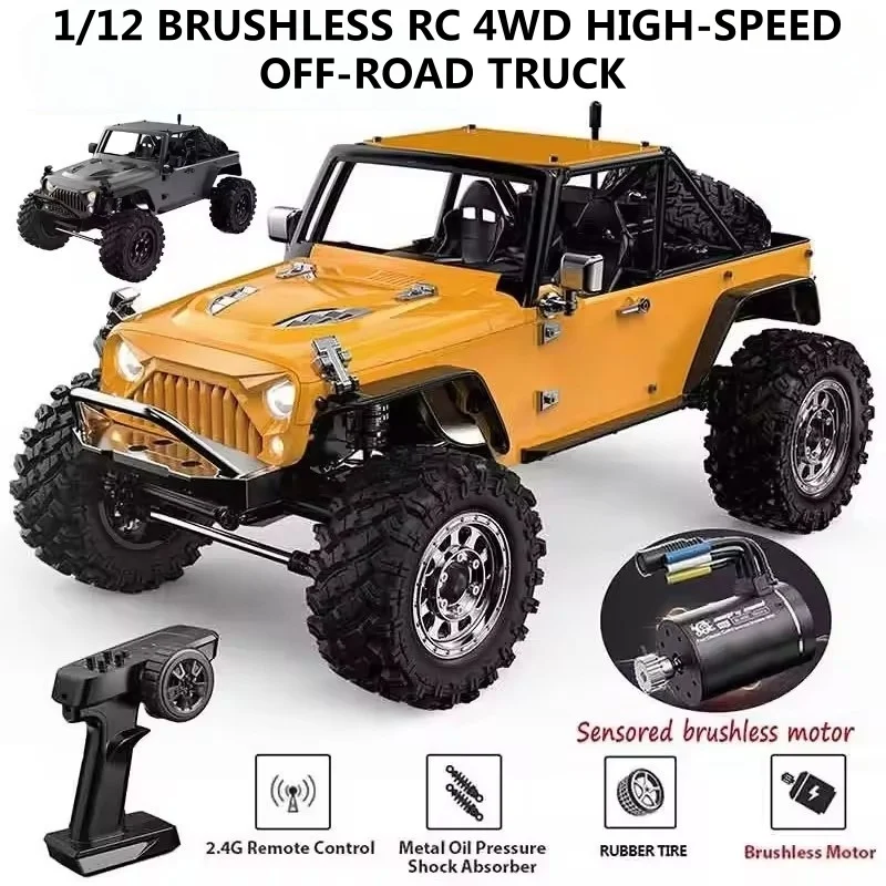 

1:12 Большой бесщеточный профессиональный внедорожный грузовик с дистанционным управлением 2,4G Металлический амортизатор Передача Светодиодное освещение RC Грузовик Автомобиль