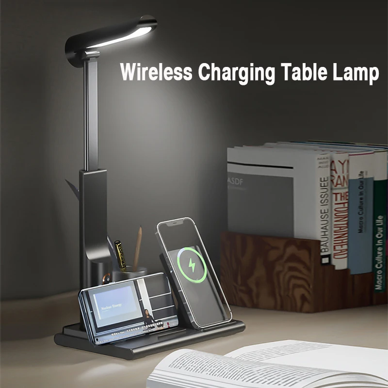 LED Smart Wireless Charging Desk Lamp Bedroom Office Desktop Pen Holder Magnetic Folding Table Lamp TYPE-C Charging Night Light