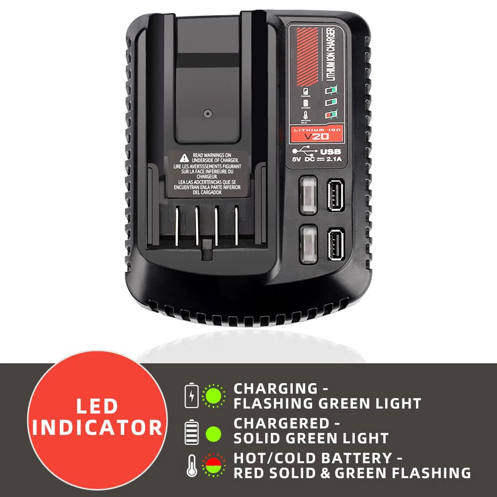 For Craftsman Li-ion Lithium Battery 18V 20V Fast Charger With Dual USB Port For CMCB100 CMCB102 CMCB104 Rechargeable Power Tool