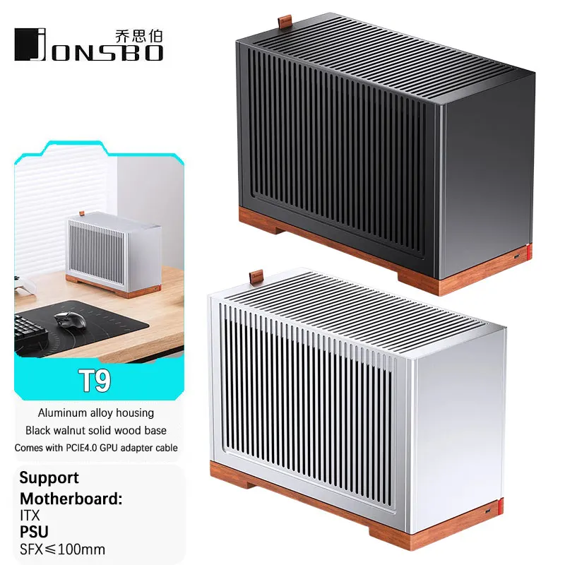 JONSBO T9 MINI ITX Desktop Case supports ITX motherboards/full aluminum alloy Chassis Comes with PCIE4.0 GPU adapter cable