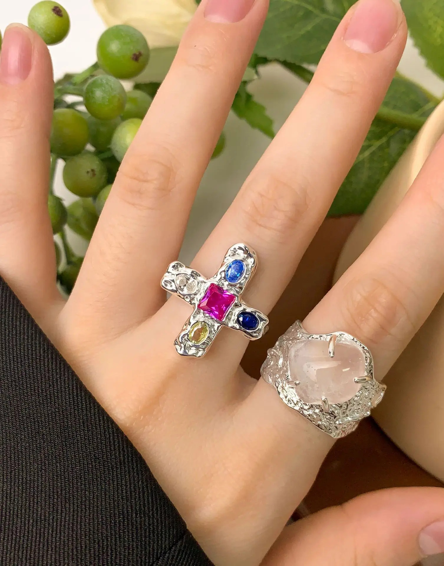 

Кольцо с крестом в корейском стиле, женское кольцо из стерлингового серебра S925, красочный циркон, минималистичный аксессуар