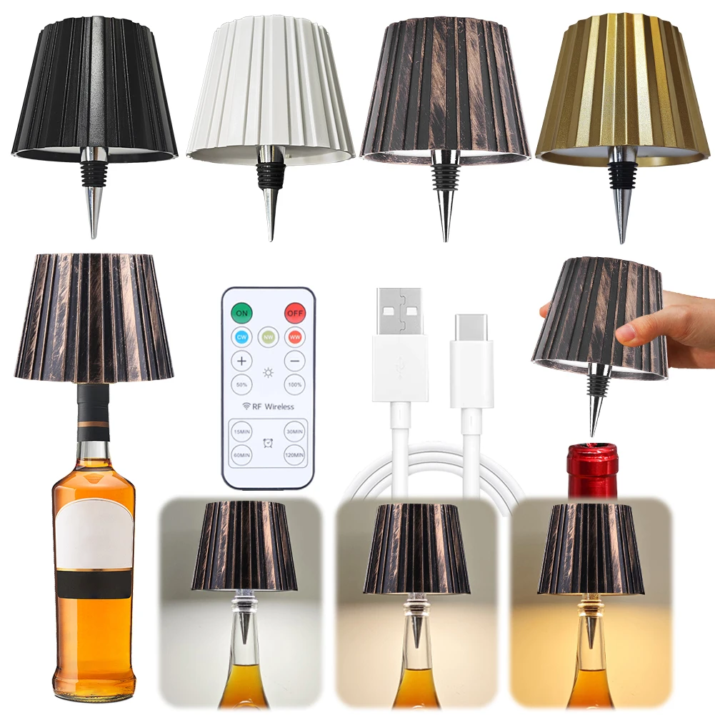 Wireless Wine Bottle Lamp Portable Bottle Light Head with Remote Control Creative 3 Colors Night Light for Christmas Decorations