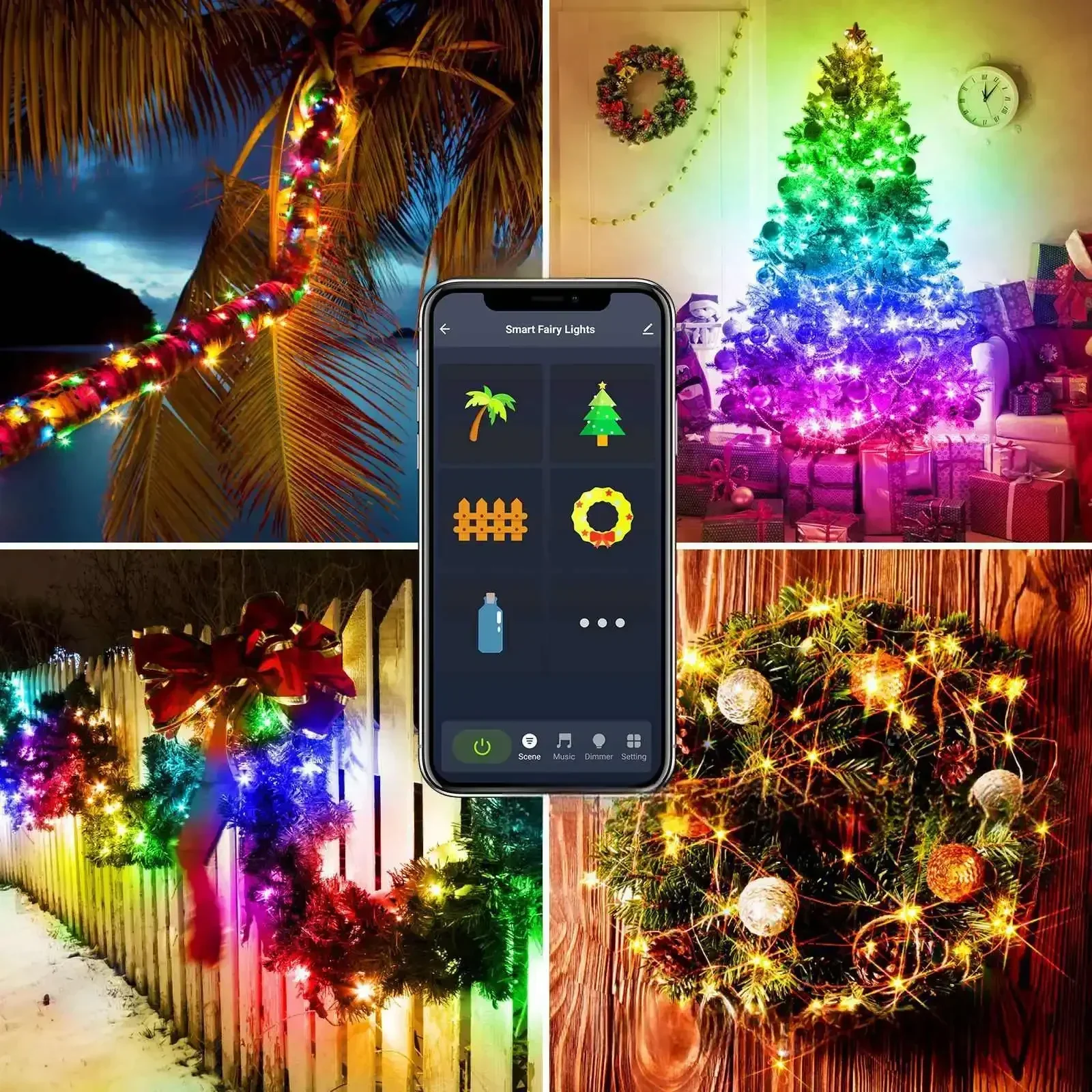 5V USB Night Light Strings DIY LED RGB Fairy Lamp Smart Bluetooth APP for BedRoom Christmas Tree Garland Party Courtyard Decor