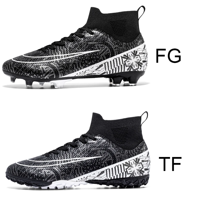 Men's Soccer Shoes TF/FG Soft Football Boots Breathable Non-Slip Cleats Grass Training Sneakers Outdoor High Top Sport Footwear