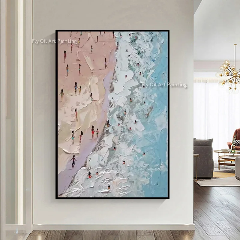 

Модный дизайн, синий, белый, вид на море, холст, толстая стена, художественный декор для комнаты, ручная роспись, зеленый, белый морской пейзаж, картина маслом