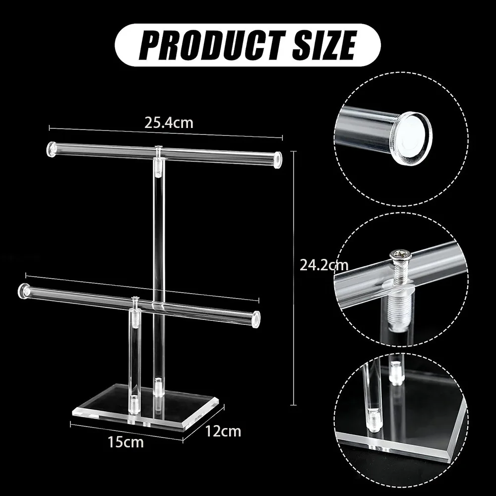 Acrylic Jewellery Display Stand Bracelet Holder Organiser Accessories 2 Tier Bracelet Necklace Holder Hairband Holder for Women